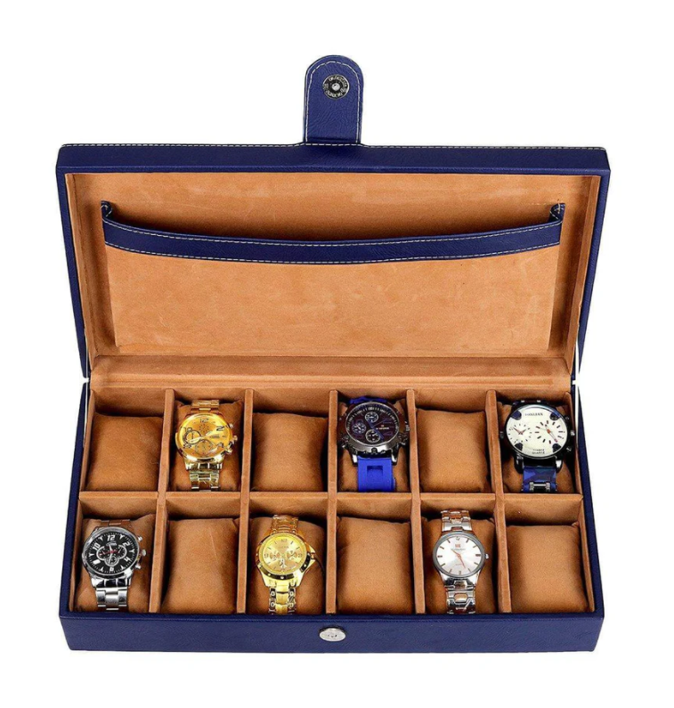 12 slots faux leather watch organizer box for men